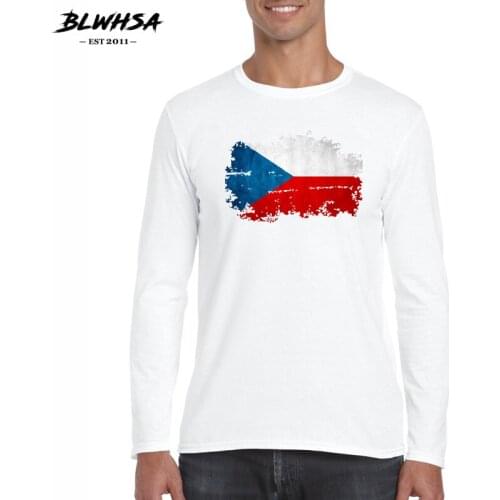 BLWHSA Newest Spring Fashion Long Sleeve Men T Shirt Czech Republic Flag Printed T-shirts White Men Tshirt Fitness Camiseta