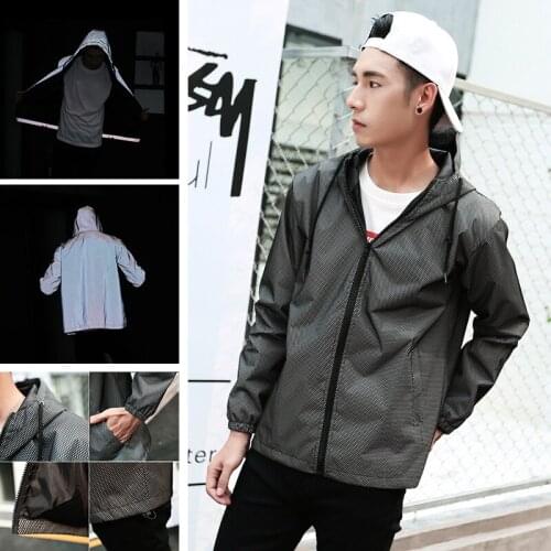 Mens jackets, windproof jackets, mens hip-hop hooded jackets, waterproof zipper jackets, new luminous