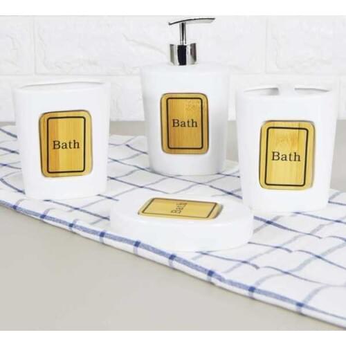 Set of 4 2bathrooms | Porcelain | Soap Dish | Liquid Soap Dispenser | Toothbrush Holder | Tooth Paste: | Made in Turkey