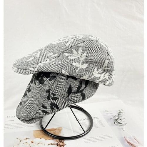 New casual pure cotton Women spring autumn plaid beret snapback cap British style mens fashion show visors hat embroider