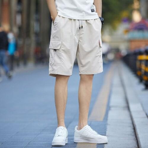 2021 Solid Color Elastic Lace Workwear Shorts Youth Summer New Multi-Pocket Loose Shorts