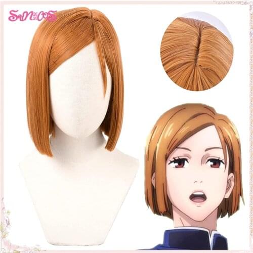 SUNXXCOS Kugisaki Nobara jujutsu kaisen cosplay wigs anime hair Free Wig Cap Synthetic Short Straight Heat Resistant Hair Adult