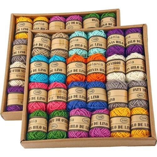 Colorful DIY Hemp Rope 10Meters/Roll Hemp Cord Twine Rope String Gift Box Cord Wedding Tags Decoration Wrap Decorate 24Rolls/Box