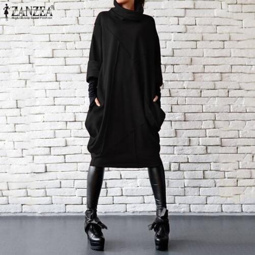 Sweatshirt Dress ZANZEA 2021 Fashion Women Winter Turtleneck Long Sleeve Solid Sundress Autumn Long Pullover Vestidos