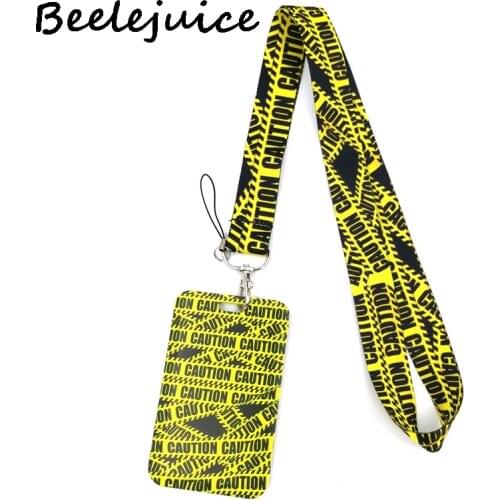 Warning Caution Signs Key lanyard Car KeyChain ID Card Pass Gym Mobile Phone Badge Kids Key Ring Holder Jewelry Decorations Gift