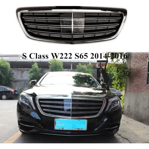 ABS Front Bumper Grill Grille Glossy Black/ Chrome For B-enz S Class W222 S65 2014 2015 2016 Car Styling Kidney Mesh Grille