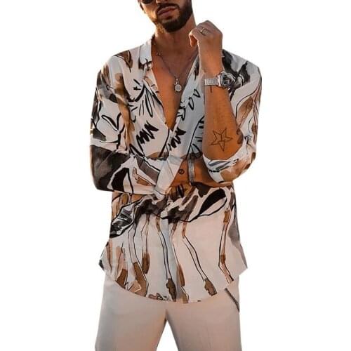 2021 Fashion Men Long Sleeve Print Shirt Spring Summer Casual Business Style Loose Soft Blouse