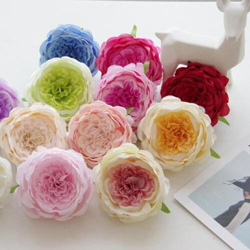Silk Flowers in Bulk Wholesale Silk Gradient Peony Artificial Flower Head for Wedding Decoration DIY Wreath Party Home Decor