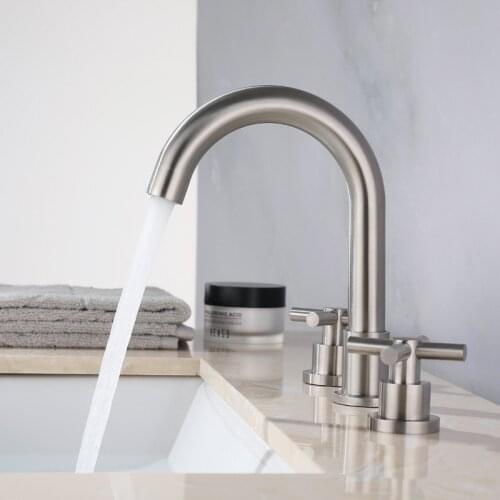 Bathroom WashBasin Sink Tap Solid 304 STAINLESS STEEL Lead Free Tap Dual Handles Bathtub Mixer Tap 3 Holes Basin Faucet Set