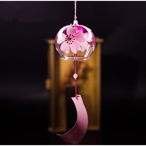 8pcs/pack 7cm*8cm Japan Style Glass Bell Hand Drawing Glass Windchime Friend Gift Hand Painting Sakura Hanging Home Decorative