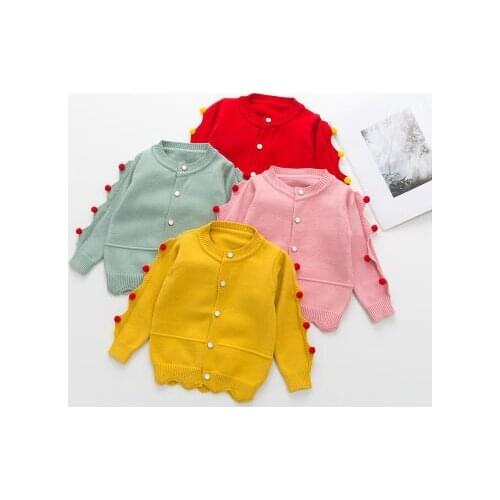 Toddler Girls Sweater Wavy Edge Hair Ball Cute Sweater Single-breasted O-Neck Fashion Knit Cardigan Clothing Baby Girls Outwear