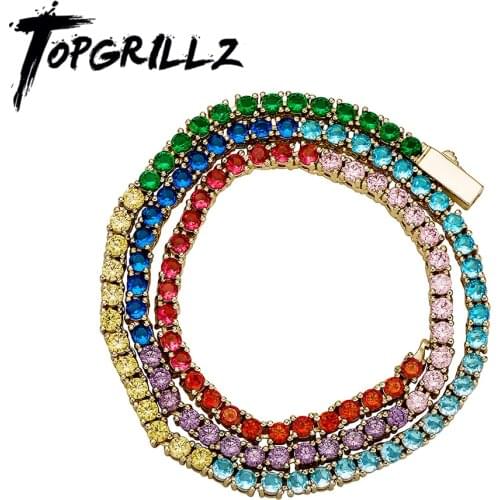 TOPGRILLZ 2021 New 3mm 7 Color Womens Choker Necklace Iced Out Cubic Zirconia One Row Tennis Chain Necklace Fashion Jewelry