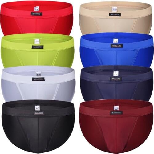 Sexy Men Underwear Breathable Mens Briefs Underpants Silk Comfortable Guy Solid Underwear Penis Cueca Male Panties Shorts Briefs