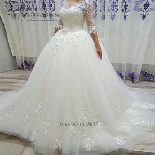 Vintage Princess Wedding Dresses 2017 Lace Wedding Gowns Half Sleeve Vestidos de Noivas Ball Gown Bride Dress Abiti Da Sposa