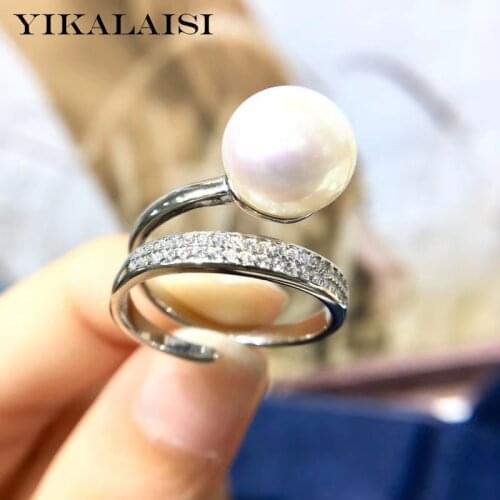 YIKALAISI 925 Sterling Silver Jewelry Pearl Rings 2019 Fine Natural Pearl jewelry 9-10mm Rings For Women wholesale