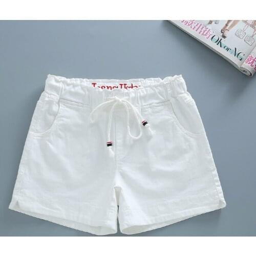 2021 Summer Korea Fashion Women Elastic Waist Solid Loose Shorts All-matched Casual Cotton Denim White hot pants Plus Size V411