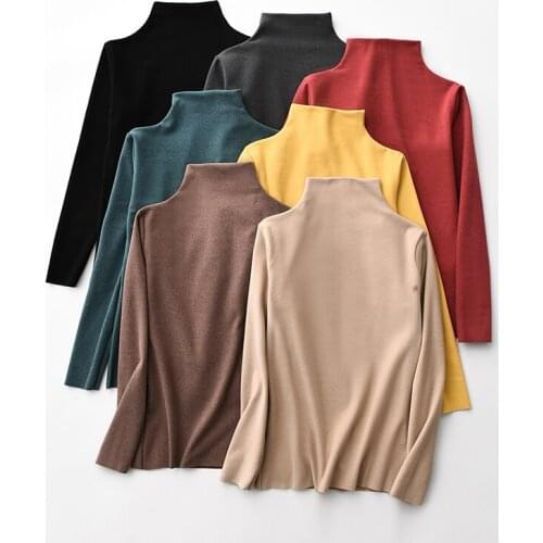2021 Winter Derong For Women Solid Turtleneck Soft Warm Casual Female Pullovers 6 Colors Fahion Plus velvet Long sleeve t-shirt