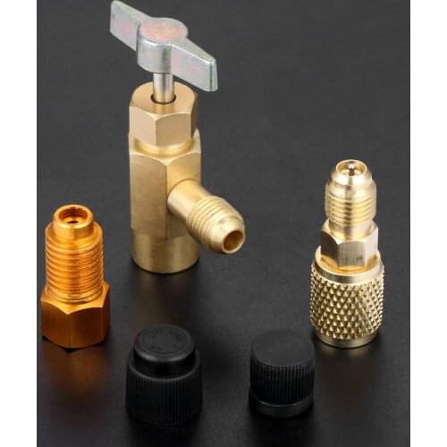 5Pcs R1234yf Refrigerant Can Tap 1/2" ACME LH Female 1/4" SAE Male AC Bottle Tap Opener Valve Tool Valve