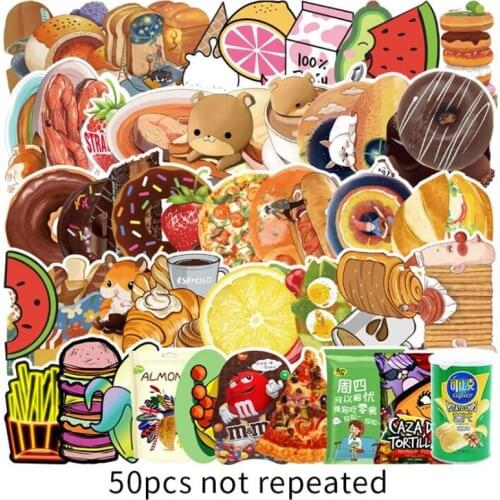50PCS Food And Drink Creative Graffiti Cartoon Stickers For Styling Bike Case Laptop Travel Luggage DIY TOY Decals Sticker