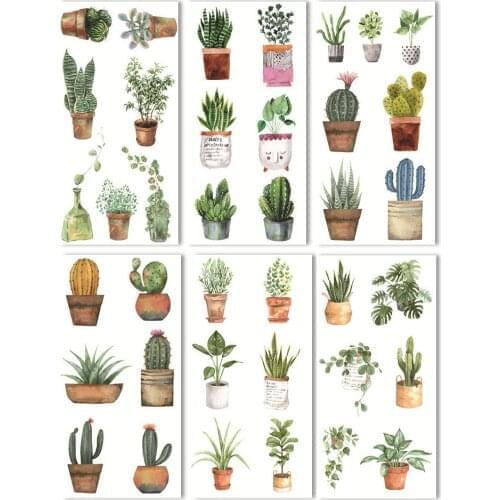6 Sheets/pack Cactus Decorative Stickers For Children Green Plant Korean Stationery Stickers For The Diary DIY Ablum