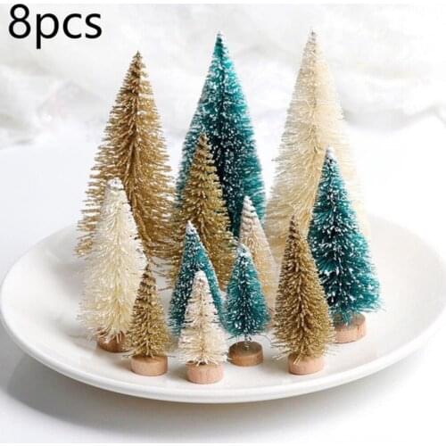 8pcs Christmas Tree Decorative Tree Table Decor Ornamental Trees New Years Decor Ornament Teal Blue White Gold Dropship