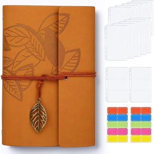 A6 PU Leather Binder Budget Cover with 10Pcs Binder Pockets/2Pcs Binder Cards/2 Label Stickers for Cash Envelopes, Card Storage