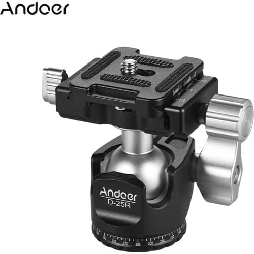 Andoer Double Notch Ball Head Mini Ballhead Low Center of Gravity for Tripod Monopod for Canon Nikon Sony DSLR ILDC Camera
