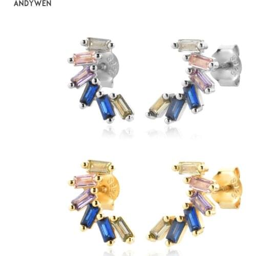 ANDYWEN 925 Sterling Silver Gold Rainbow CZ Zircon Stud Earring Piercing Luxury Jewelry Clips Pendant 2021 Wedding Gift Clasp