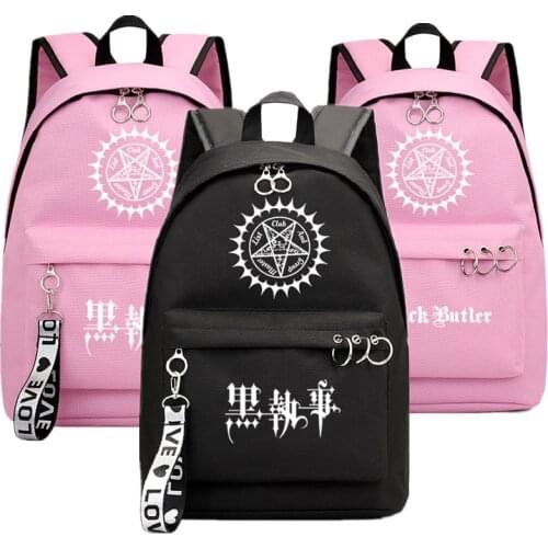 Anime Black Butler Backpack School Book Bags Mochila Travel Bag Laptop Ribbon Ring Circle Boy Girls Backpack Pink Black