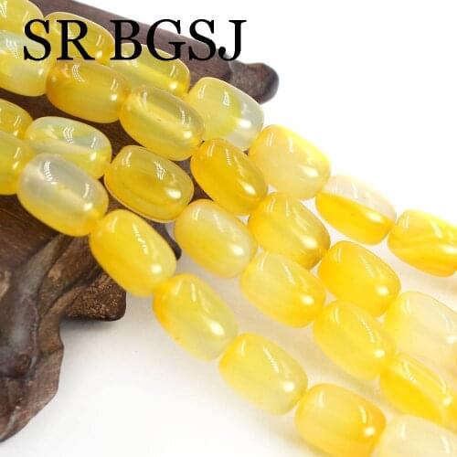 Free Shipping 10x14mm Natural Gems Stone Column Shape Jewelry DIY Yellow Agat Beads 15"