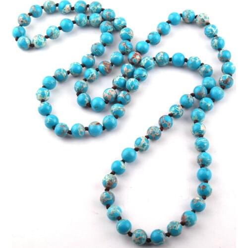 Free Shipping Fashion The Emperor Bead Semi Precious Stones long Knotted Necklace