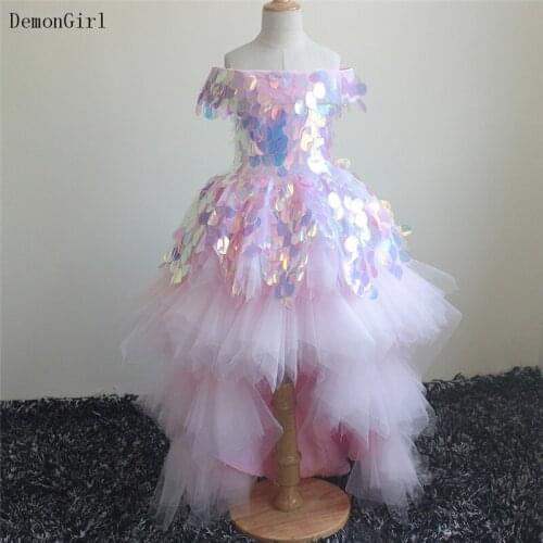 Glitter Colorful Sequined Off the Shoulder Flower Girl Dress for Wedding Princess Birthday Dress Pageant Gown Photography