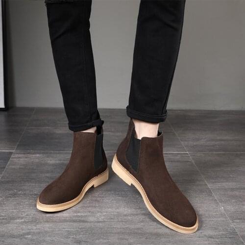 Pointed Toe British Vintage Men Casual Shoes Genuine Leather Male Ankle Boots Slip-On Dress Wedding Snow Warm Plush Chelsea Boot