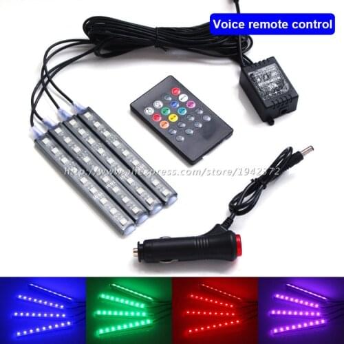 RGB LED Voice Remote Control Decoration Lamp Blue /White /Pink /Ice Blue Interior Floor Decorative Light Strip for All Cars