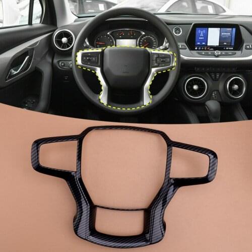 Carbon Fiber Style Car Interior Steering Wheel Decorative Cover Trim Frame Fit For Chevrolet Blazer 2019 2020