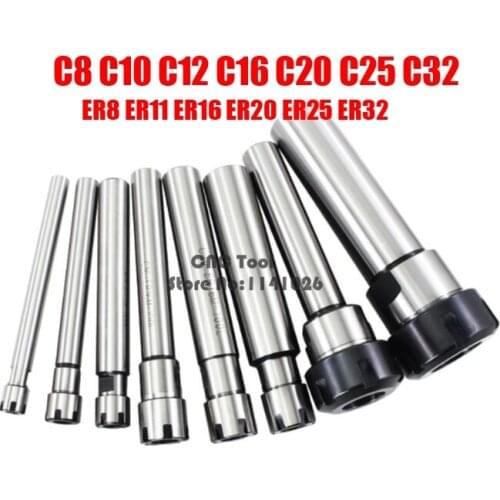 C8 C10 C12 C16 C20 C25 C32 ER8 ER11 ER16 ER20 ER25 ER32 100L 150L Collet Chuck Holder CNC Milling Lengthen Tool carrier ER M Nut
