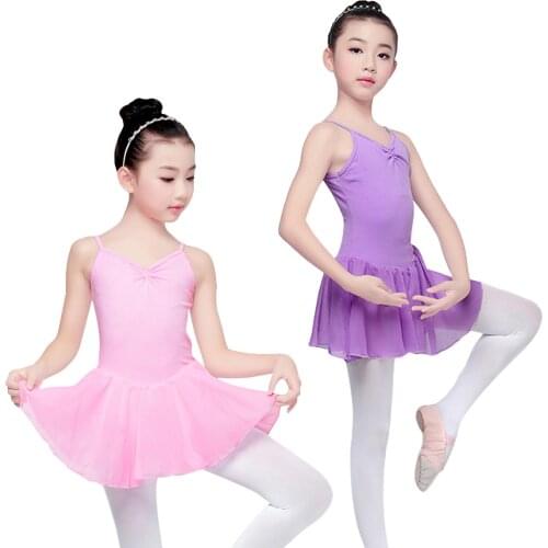 Kids Girls Professional Ballet Camisole Dress Gymnastics Leotard Dance Practices Chiffon Dress