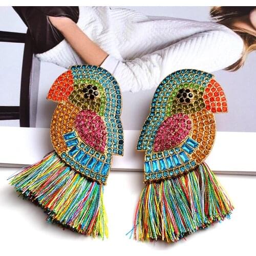 Statement Long Colorful Crystal Dangle Drop Earrings High-Quality Fashion Metal Tassel Pendant Jewelry Accessories For Women