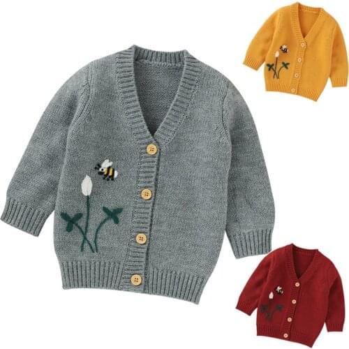 Newborn Baby Girls V-neck Hand Embroidery Knitting Cardigan Autumn Winter Kids Cardigan Sweaters Toddler Baby Girl Sweater Coat