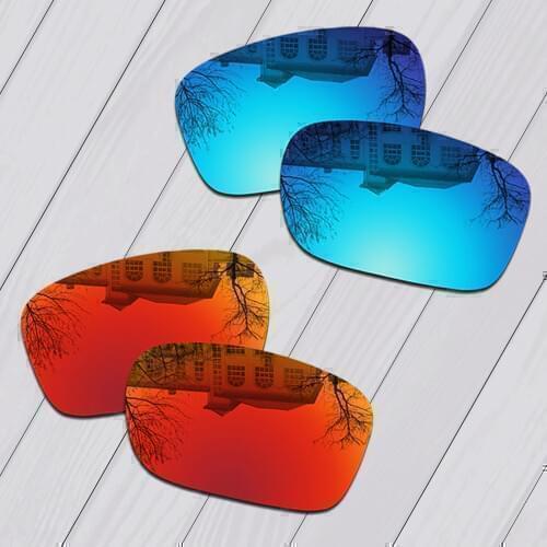 E.O.S 2 Pairs Ice blue & Fire Red Mirror Polarized Replacement Lenses for Oakley Jupiter Squared OO9135 Sunglasses