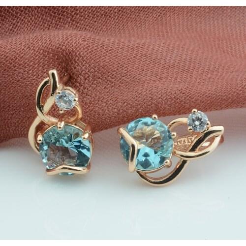 FJ 3 Color New Women Drop Earrings 585 Light Blue Stone Twisted Dangle Earrings