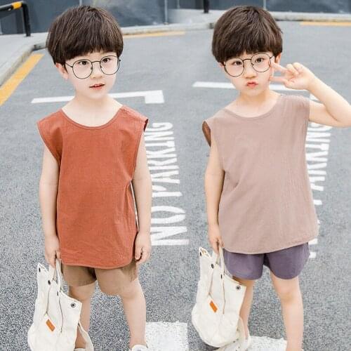 2 3 4 5 6 7 Y Toddler Boys Clothes Suits 2021 Summer New Baby Korean Casual Solid Set Cotton Backless Vest+shorts Boys 2pcs Sets