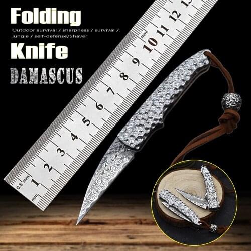 New Arrival Damascus Steel Mini Pocket Knife Folding Blade Camping Outdoor Hunting Equipment Letter Opener Survival Tool EDC