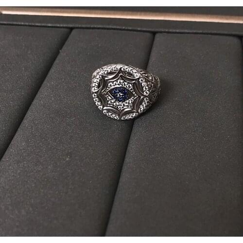 S925 sterling silver evil eye silver seal female ring luxury jewelry simple retro ring birthday gift for girlfriend