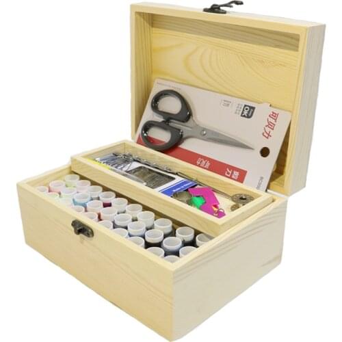 Solid Wood Needle Box Set Storage Box, Sewing Kit Needle Tape Scissor Multifunction Threads Sewing Tools Creative Gift Box Gift