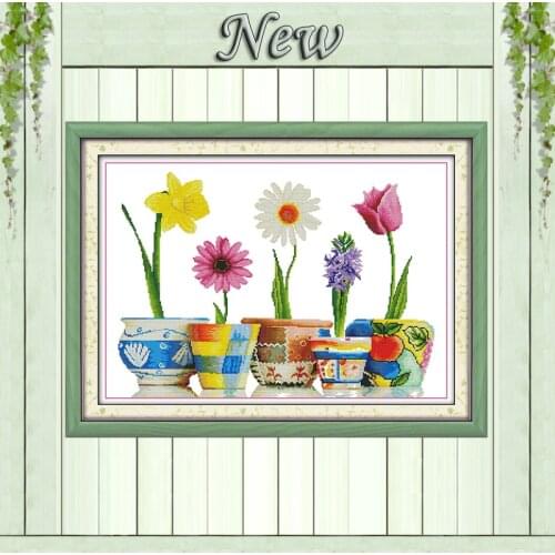 Colorful flowers Daisy tulip decor painting counted printed on canvas DMC 14CT 11CT Cross Stitch Needlework kits Embroidery Sets