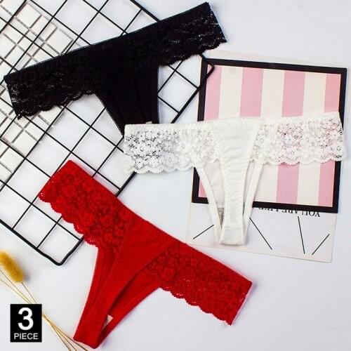 Lace G-string Woman Cotton Panties Sexy Seamless Transparent T-back Girls New Soft Thong Panty Underwear Dropshipping 3 Pcs/set
