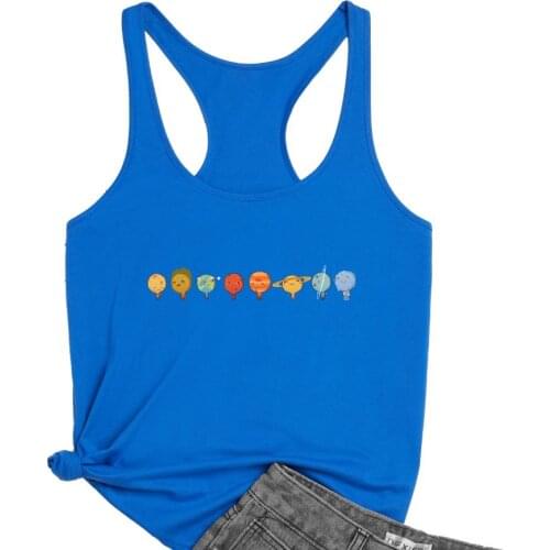 Cute Planets Loose Racerback Vest Funny Summer beach Tank top Women Running Yoga Gym Tanks 90s artistic Casual Tee