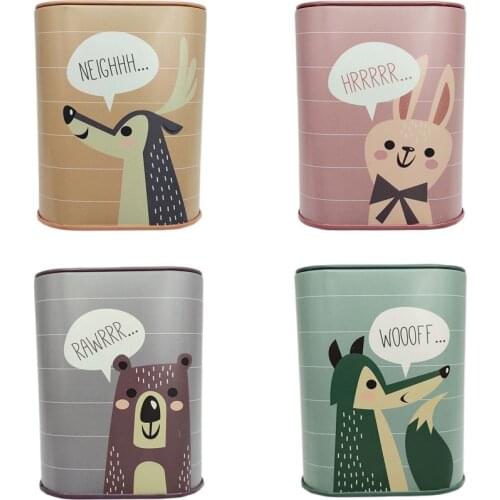 Cute Style Piggy Bank Square Tinplate Money Saving Cartoon Animals Pattern Coin Box Jewelry Pen Box Storage Tank Child Gift