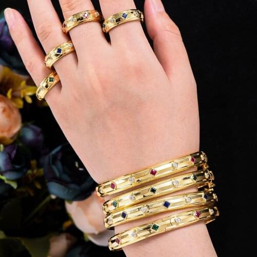 Missvikki Trendy Stackable Sparkly Bangle Ring Set Mix Match For Women Couple Full Micro Cubic Zircon Party Wedding Saudi Arabic